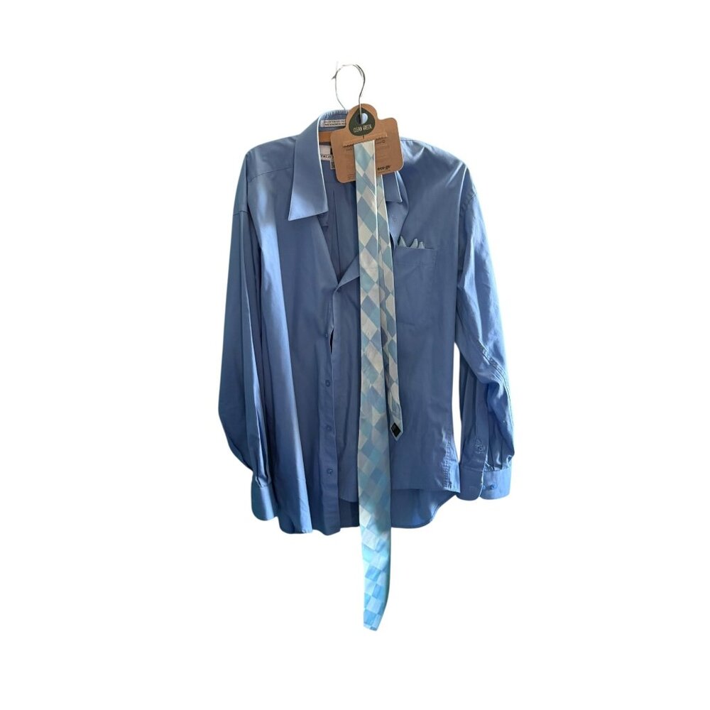 Italo Mondo Men’s Dress Shirt – Size 15.5 – Light Blue w/ Diamond Tie & Pocket S